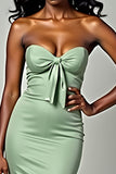 Dusty Sage Matte Satin Sirène Sans Bretelles Robe Longue de Bal