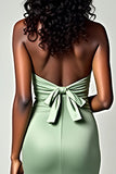 Dusty Sage Matte Satin Sirène Sans Bretelles Robe Longue de Bal