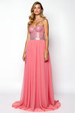 Pastèque scintillante spaghetti bretelles Corset robe longue de bal avec paillettes