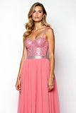 Pastèque scintillante spaghetti bretelles Corset robe longue de bal avec paillettes