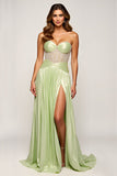 Sparkly Sage Sweetheart Robe longue de bal à paillettes avec fente