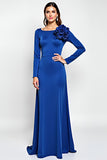 Manteau gainage bleu royal à manches longues Robe de mère de la mariée avec fleurs