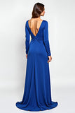 Manteau gainage bleu royal à manches longues Robe de mère de la mariée avec fleurs