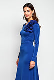 Manteau gainage bleu royal à manches longues Robe de mère de la mariée avec fleurs