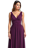 Fourreau violet col en V plissé mousseline de soie longue mère de la mariée robe