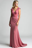 Robe longue mère de la mariée fourreau fourreau col en V plissé