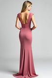 Robe longue mère de la mariée fourreau fourreau col en V plissé