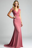 Robe longue mère de la mariée fourreau fourreau col en V plissé