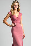 Robe longue mère de la mariée fourreau fourreau col en V plissé