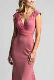 Robe longue mère de la mariée fourreau fourreau col en V plissé