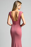Robe longue mère de la mariée fourreau fourreau col en V plissé