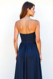 Bleu marine une ligne Sweetheart longue robe d’invité de mariage