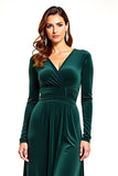 Robe de mère de la mariée en velours de pin à col en V à manches longues