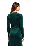Robe de mère de la mariée en velours de pin à col en V à manches longues