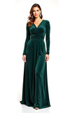 Robe de mère de la mariée en velours de pin à col en V à manches longues