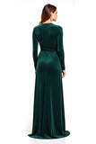 Robe de mère de la mariée en velours de pin à col en V à manches longues
