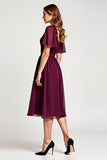 Cabernet A-ligne Scoop Volants Manches Mousseline de soie Longueur genou Mère de la mariée Robe avec dentelle