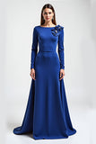 Robe Bleu Royal Manches Longues Fourreau Mère De La Mariée