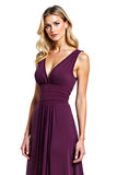 Violet Ruché Une Ligne Col V Mère De La Mariée Robe Avec Fente