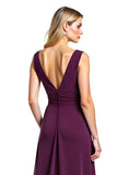 Violet Ruché Une Ligne Col V Mère De La Mariée Robe Avec Fente