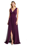 Violet Ruché Une Ligne Col V Mère De La Mariée Robe Avec Fente
