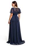 Robe fourreau à col rond bleu marine découpé Mère de la mariée
