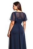 Robe fourreau à col rond bleu marine découpé Mère de la mariée