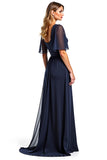 Bleu marine manches courtes fourreau longue mère de la mariée robe