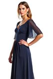 Bleu marine manches courtes fourreau longue mère de la mariée robe