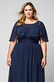 Bleu Marine Col Rond Fourreau Longue Mère De La Mariée Robe