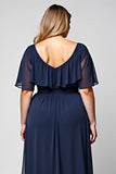 Bleu Marine Col Rond Fourreau Longue Mère De La Mariée Robe