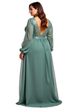 Fourreau Eucalyptus Col Rond Long Robe Mère De La Mariée
