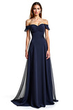 Bleu marine hors-épaule fourreau longue mère de la robe de mariée