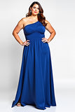 Une ligne bleu royal une épaule longue mère de la mariée robe