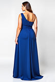 Une ligne bleu royal une épaule longue mère de la mariée robe
