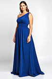 Une ligne bleu royal une épaule longue mère de la mariée robe