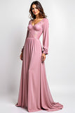 Dusty Rose Une ligne Col en V Mousseline de soie Dentelle Robe Mère de la mariée