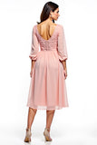 Robe de mère de la mariée en dentelle de mousseline de soie rose poudré à manches longues