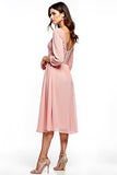 Robe de mère de la mariée en dentelle de mousseline de soie rose poudré à manches longues