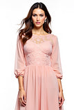 Robe de mère de la mariée en dentelle de mousseline de soie rose poudré à manches longues