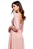 Robe de mère de la mariée en dentelle de mousseline de soie rose poudré à manches longues