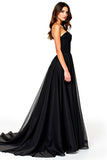 Robe bustier sans bretelles froncée à cravate noire scintillante