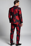 Pointe Revers Rouge Foncé 2 Pièces Imprimé Floral Costumes Homme