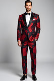 Pointe Revers Rouge Foncé 2 Pièces Imprimé Floral Costumes Homme