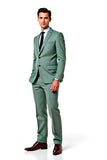 Center Vent Gris Vert À Revers Crantés Costumes Homme