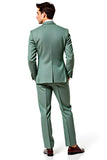 Center Vent Gris Vert À Revers Crantés Costumes Homme