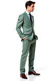 Center Vent Gris Vert À Revers Crantés Costumes Homme