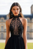 Robe de bal en tulle de tulle noir dos nu à une ligne