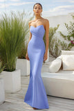 Robe longue formelle en satin mat bleu ciel