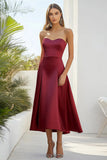 Robe formelle en satin bordeaux Sweetheart A-ligne longueur thé